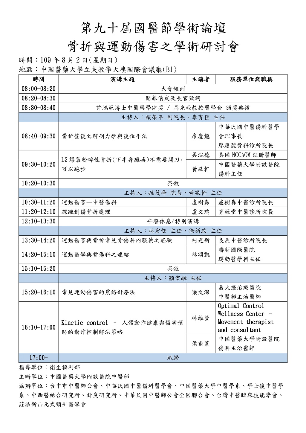 第九十屆國醫節學術論壇-骨折與運動傷害之學術研討會