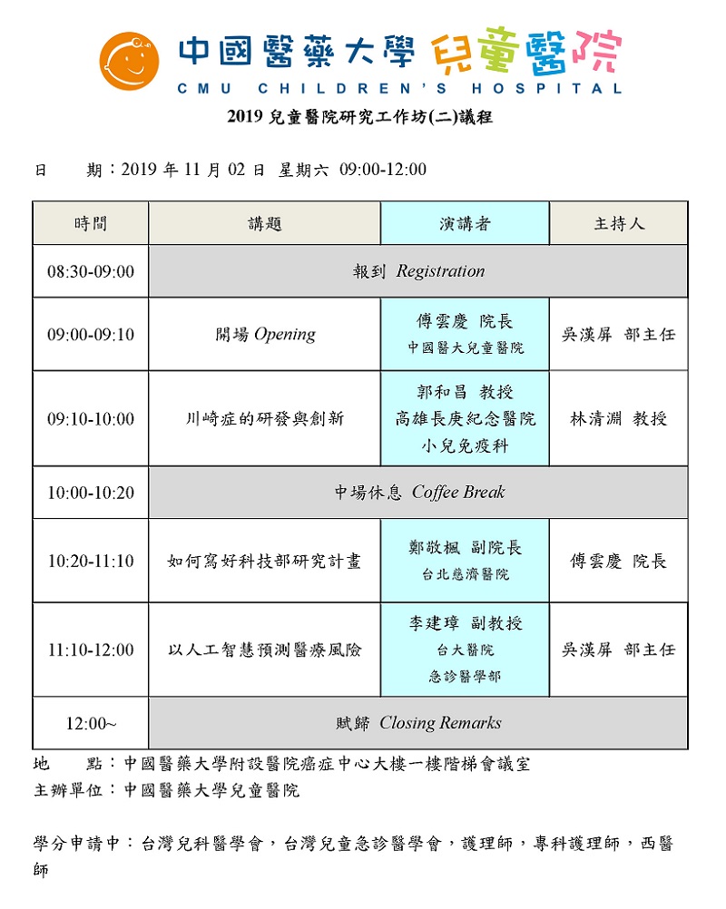 2019兒童醫院研究工作坊(二)